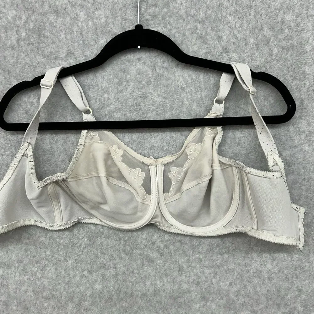 Bali 0180 Cream Beige Underwire Bra Floral Embroidery Unlined 32DD Womens